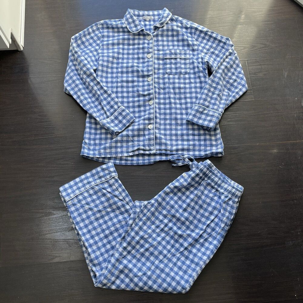 Serena And Lily Dalton 2-PC Flannel Pajama Set Long Sleeve Shirt Pants Sz M Blue